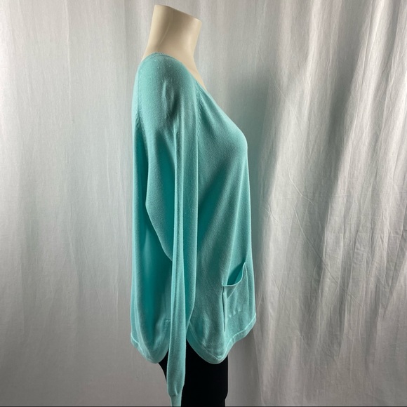 Repeat Mint Blue/Green Scoop Neck Long Sleeve Sweater with Patch Front Pockets S - Picture 3 of 8